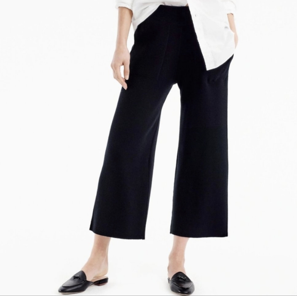 J. Crew | Black Knit Wide Leg Cropped Pull On Pants